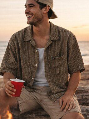 VTG Polo Jeans by Ralph Lauren Brown & Olive Plaid Short-Sleeve Button Shirt